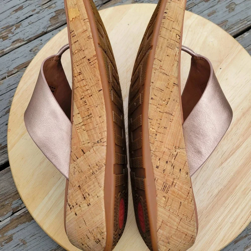 FitFlop F Mode Platform Sandals Womens 8 US Rose Gold Cork Flatform Toe Post
